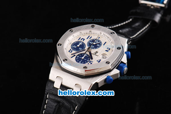 Audemars Piguet Royal Oak Navy Chronograph Swiss Valjoux 7750 Automatic Movement White Grid Dial with Blue Number Markers - Click Image to Close